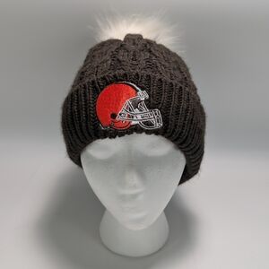 New Era NFL Cleveland Browns Cable Knit Fleece Lined Beanie with Removable Pom